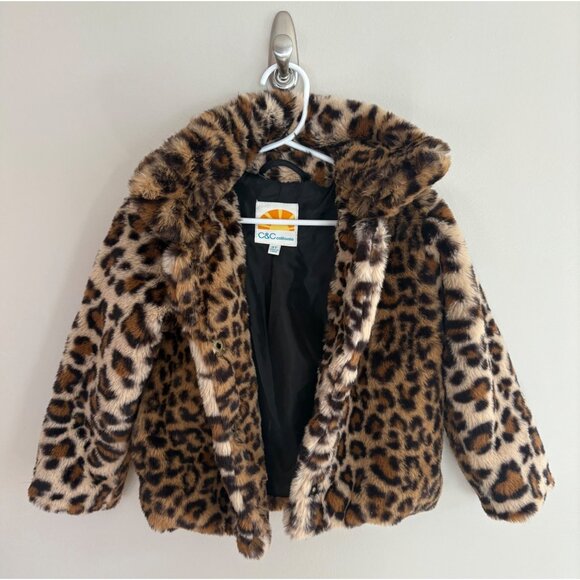 C&C California Faux Fur Leopard Print Sherpa Winter Coat Toddler Girls 3T - Picture 3 of 10